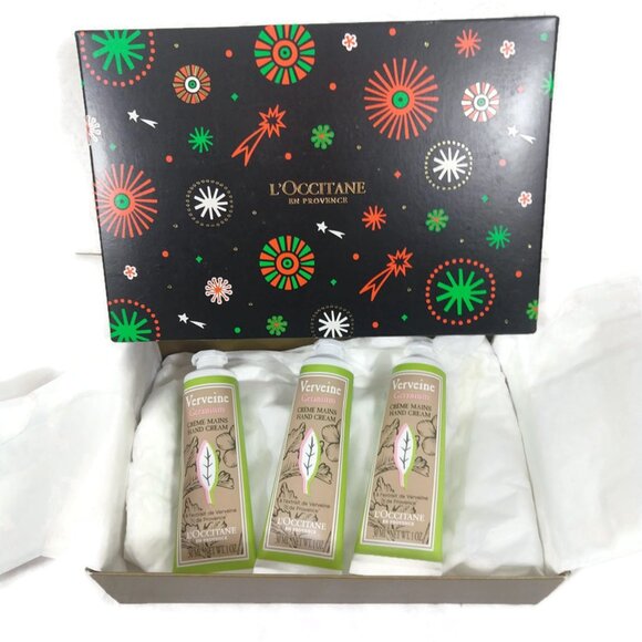 L'Occitane LIMITED EDITION Verbena Geranium Hand Cream Trio set X 3 NIB